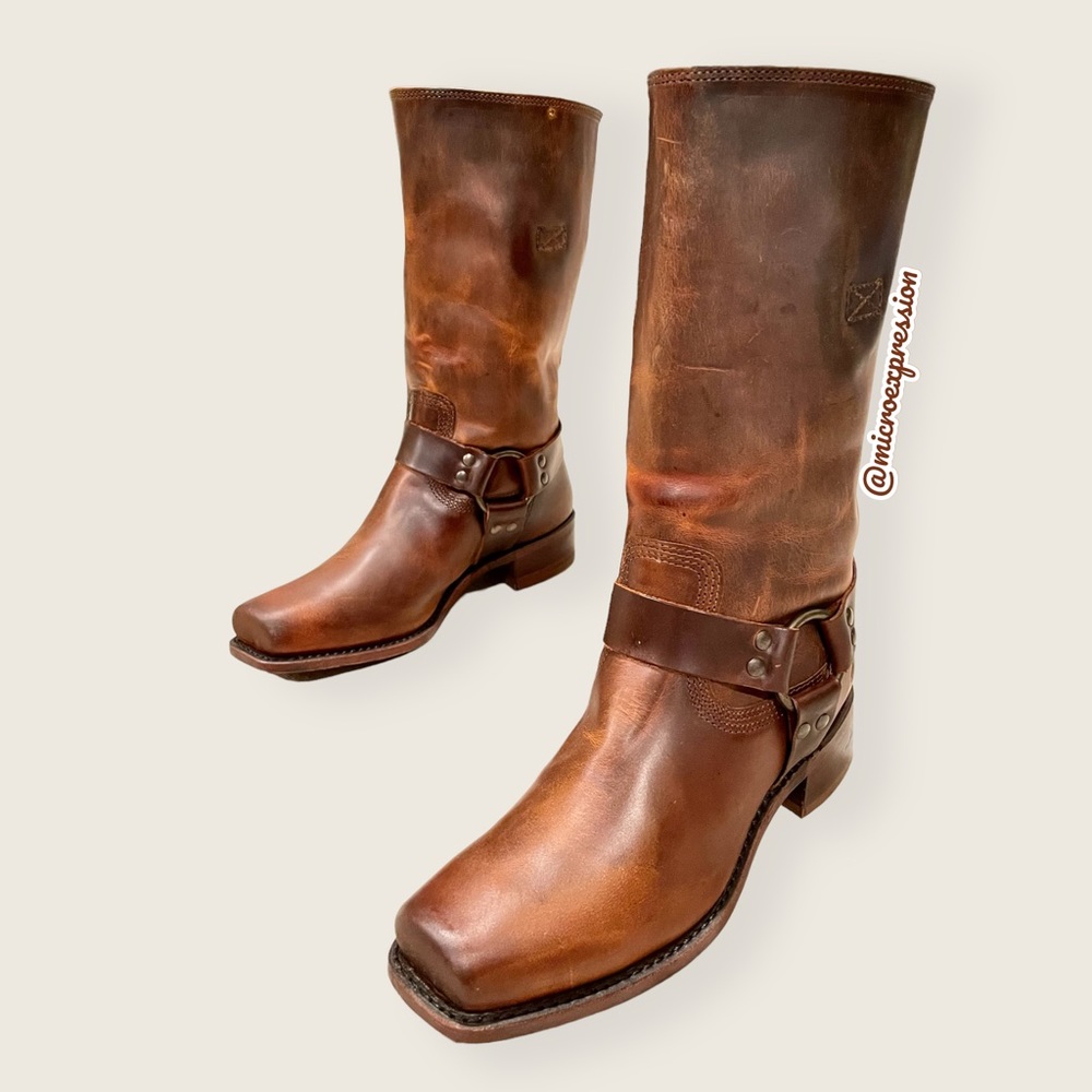 Frye 150th Anniversary Harness 12R Cognac Leather Cavalry Cowboy Distressed Boot - Picture 10 of 16